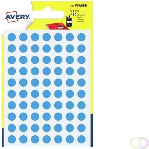 Avery PSA08B ronde markeringsetiketten diameter 8 mm blister van 490 stuks lichtblauw